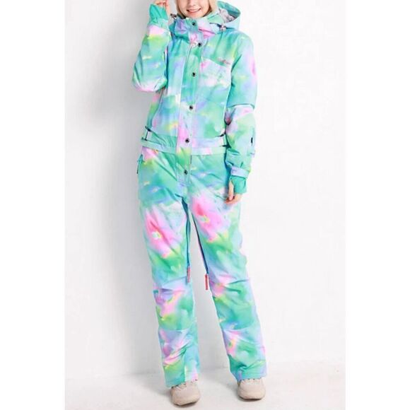 Women's Blue Magic Winter Colorful All In One Piece Ski Jumpsuit Winter Snowsuit - Picture 1 of 10